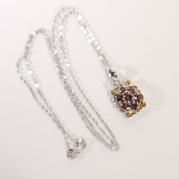 Zircon Red Zircon 14k YG Pendant Necklace ITALY Chain - Picture 7 of 11